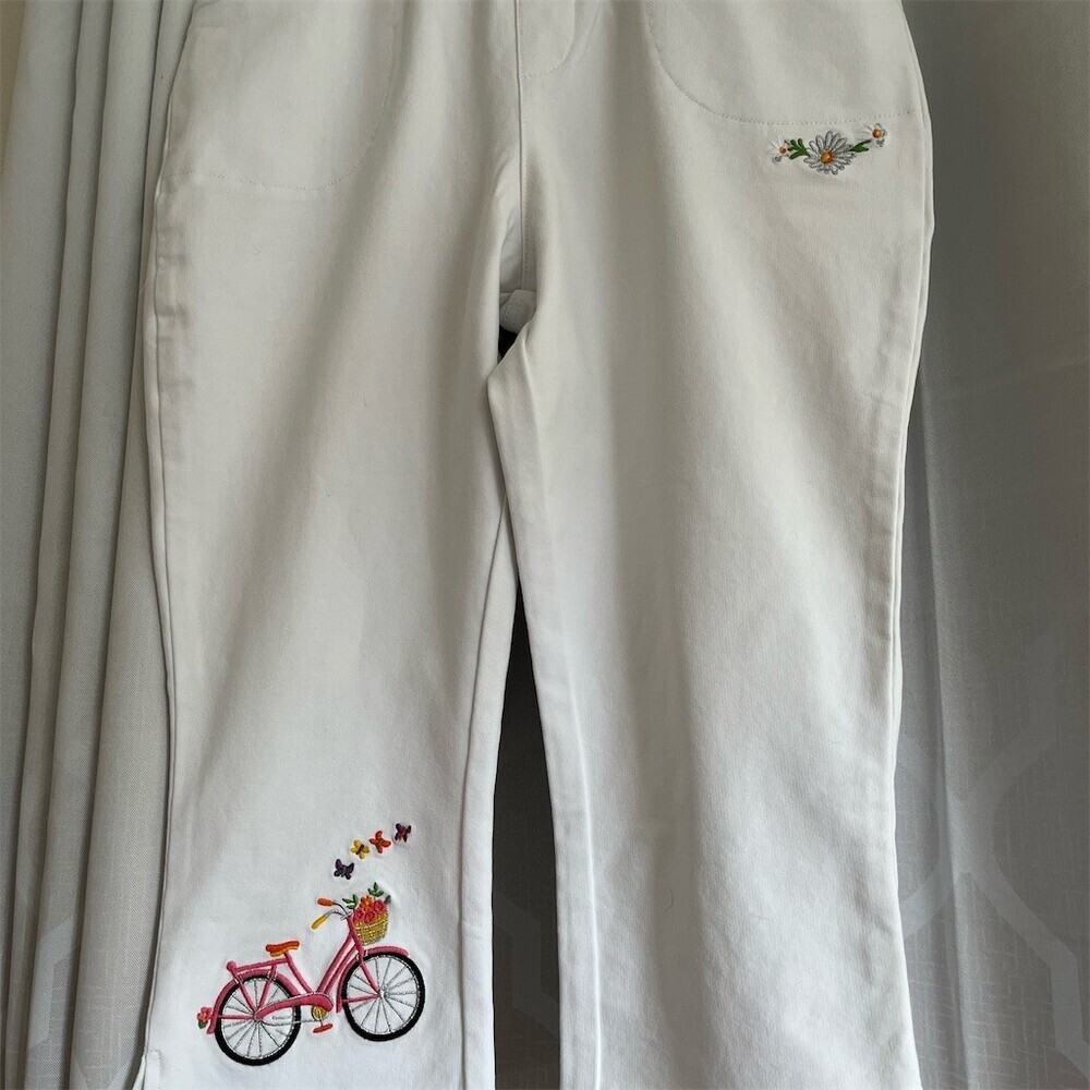 Quacker Factory DreamJeannes Jeans Womens Petite S White Pull-On Bicycle​